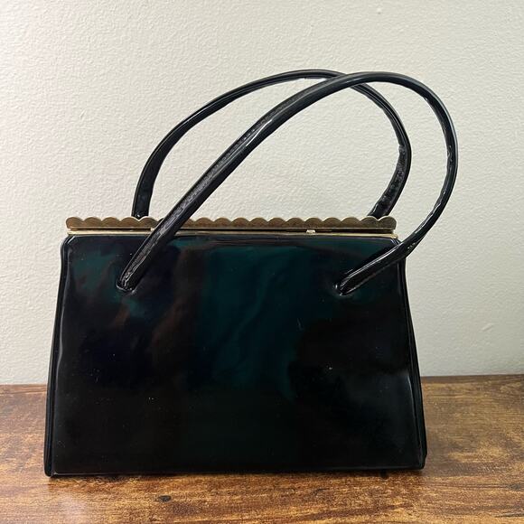 Vintage Handbags - Vintage Verdi Shoulder Bag Handbag Black PVC Patent Glossy Mid Century Elegant